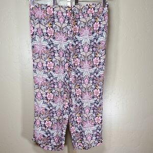 LOFT Gray Floral Pink Cream Yellow Paisley Pattern Palazzo Wide Leg Pants Large